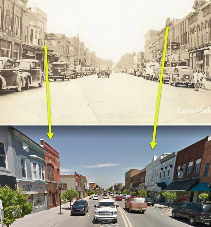 Temple Theatre - Comparison Of Old Postcard To Modern Day (newer photo)